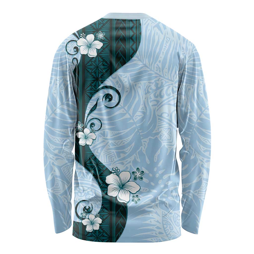 Polynesia Hibiscus Long Sleeve Shirt Sky Blue Curve Motif - Polynesian Pride