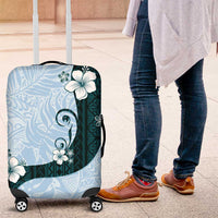 Polynesia Hibiscus Luggage Cover Sky Blue Curve Motif - Polynesian Pride