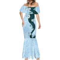 Polynesia Hibiscus Mermaid Dress Sky Blue Curve Motif - Polynesian Pride