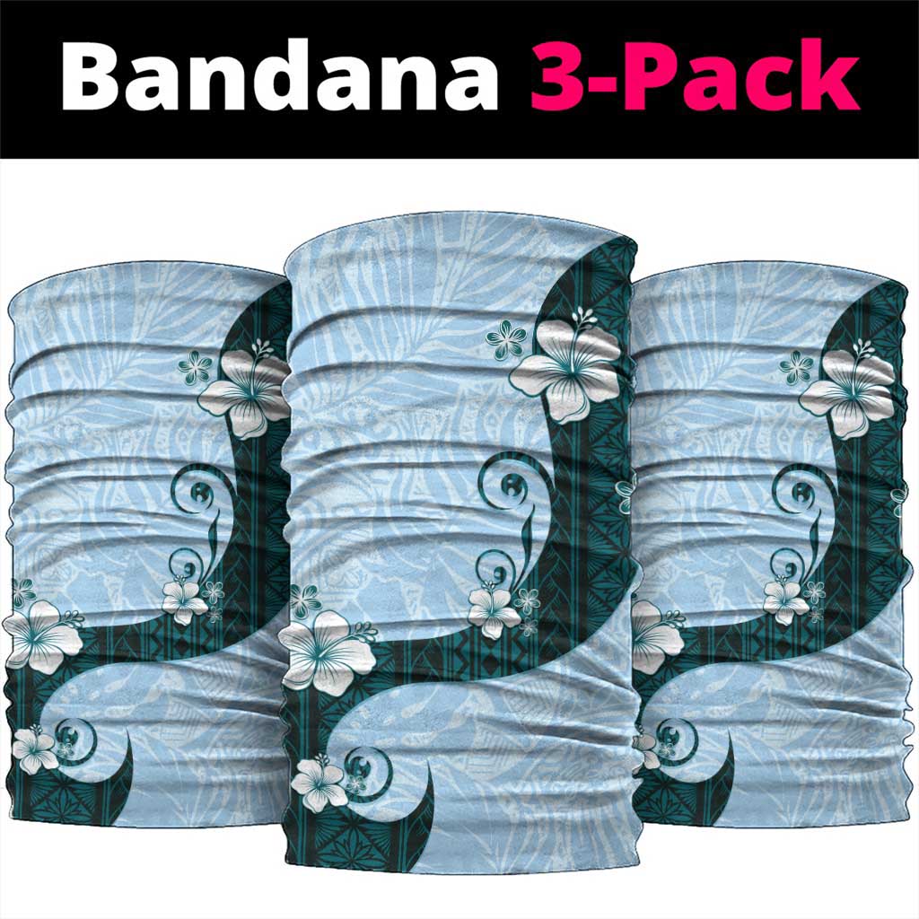 Polynesia Hibiscus Neck Gaiter Sky Blue Curve Motif - Polynesian Pride