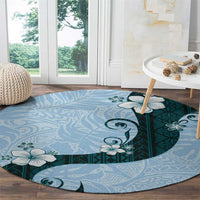 Polynesia Hibiscus Round Carpet Sky Blue Curve Motif - Polynesian Pride