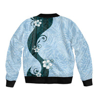 Polynesia Hibiscus Sleeve Zip Bomber Jacket Sky Blue Curve Motif - Polynesian Pride