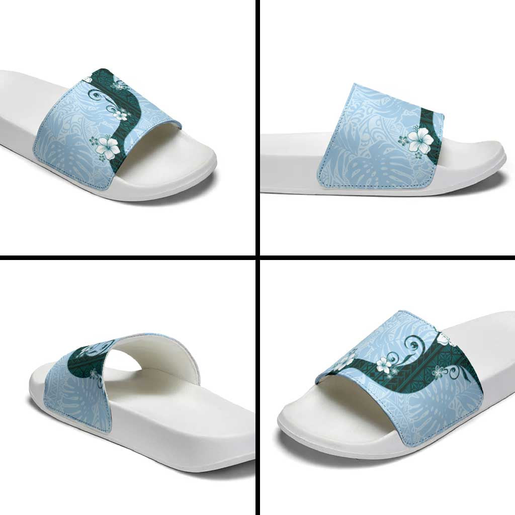 Polynesia Hibiscus Slide Sandals Sky Blue Curve Motif - Polynesian Pride