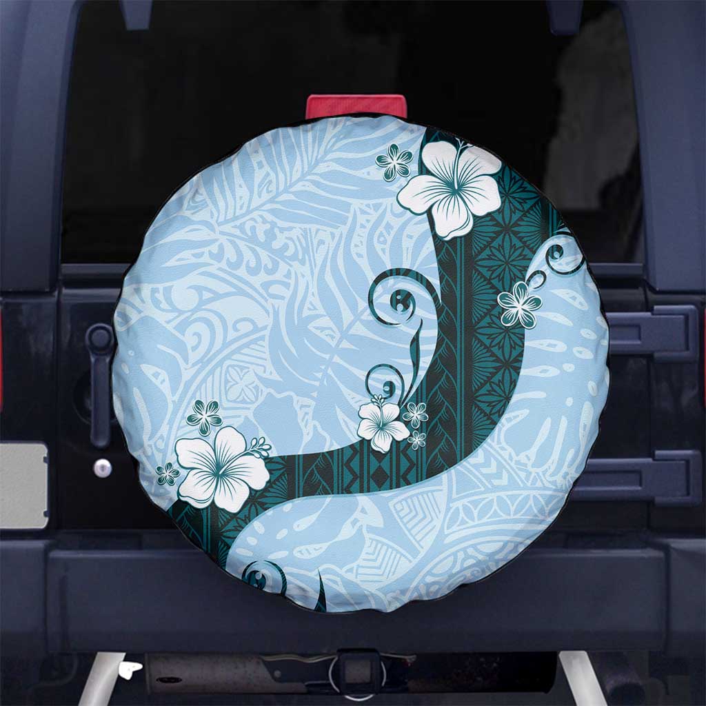 Polynesia Hibiscus Spare Tire Cover Sky Blue Curve Motif - Polynesian Pride