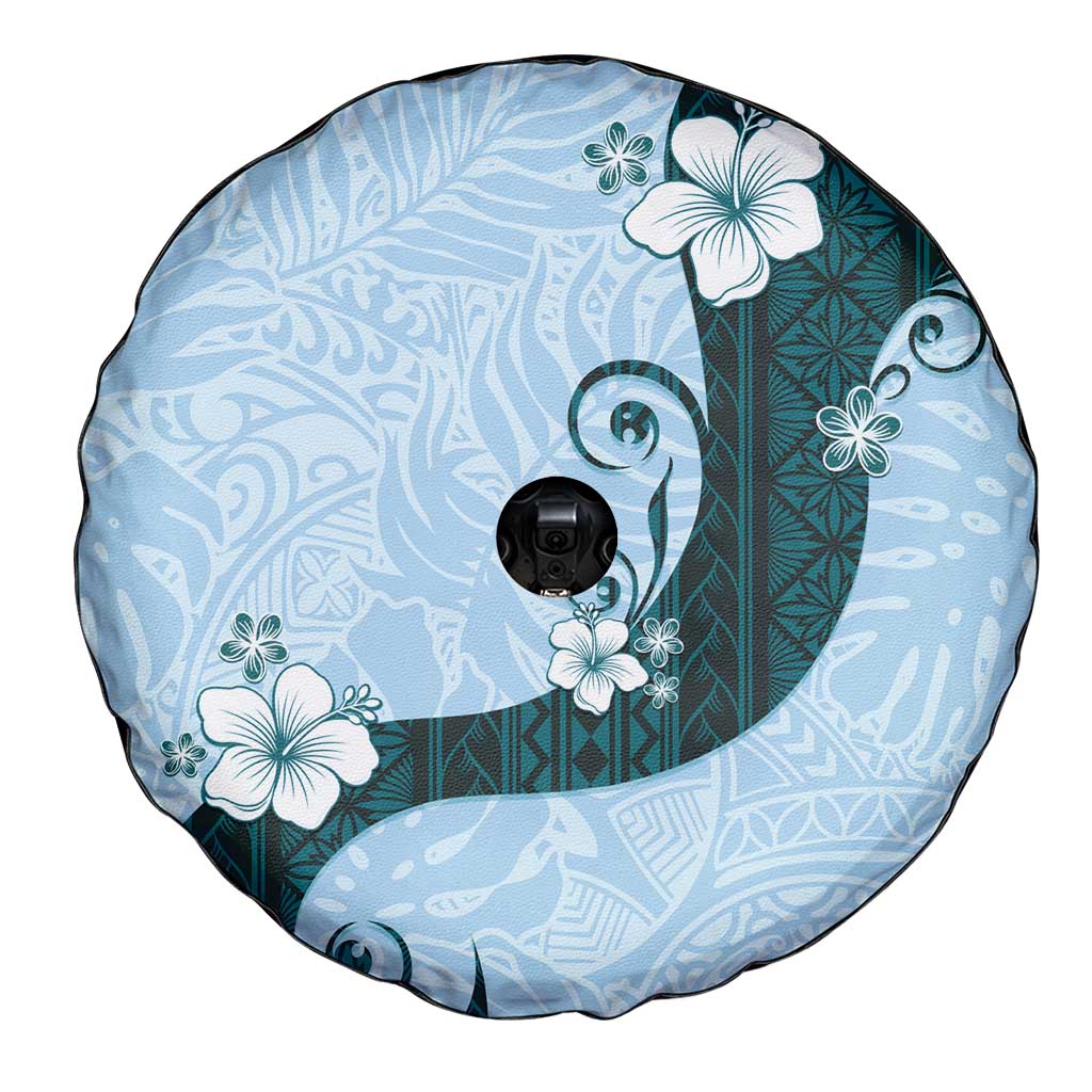 Polynesia Hibiscus Spare Tire Cover Sky Blue Curve Motif - Polynesian Pride