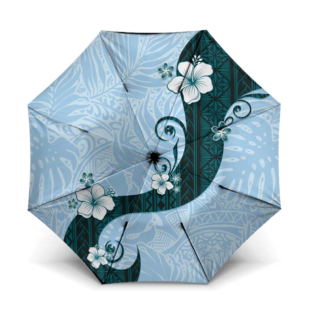 Polynesia Hibiscus Umbrella Sky Blue Curve Motif - Polynesian Pride
