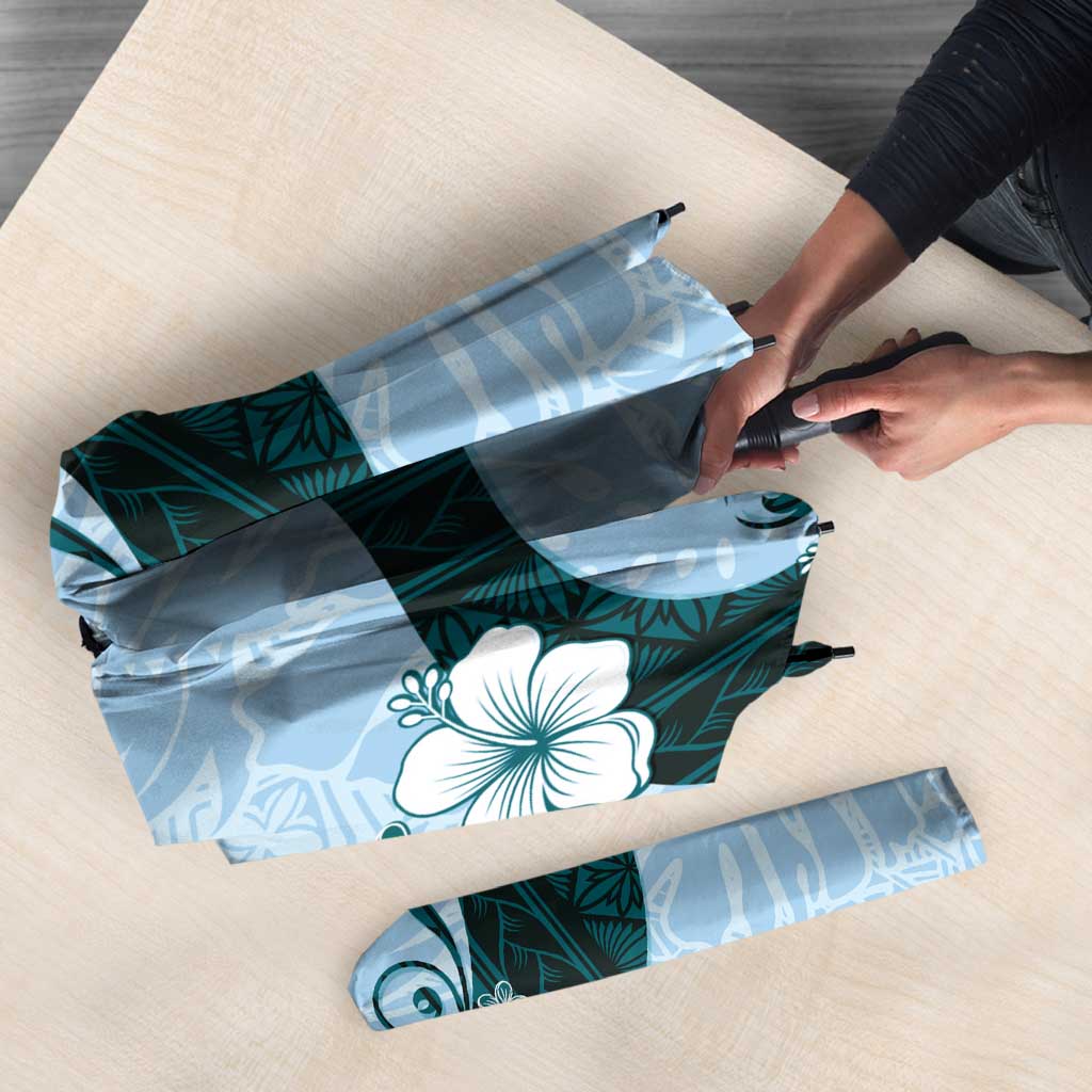 Polynesia Hibiscus Umbrella Sky Blue Curve Motif - Polynesian Pride