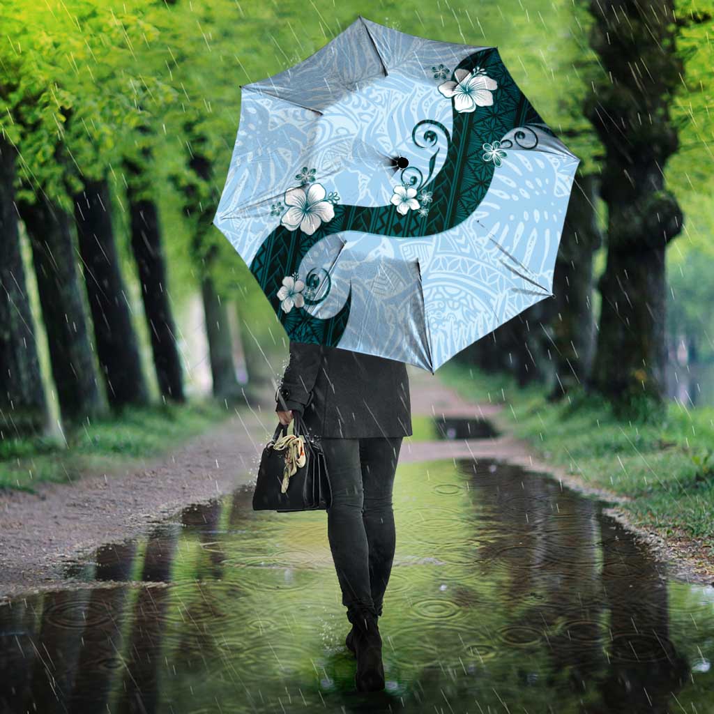 Polynesia Hibiscus Umbrella Sky Blue Curve Motif - Polynesian Pride