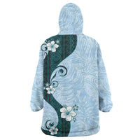Polynesia Hibiscus Wearable Blanket Hoodie Sky Blue Curve Motif - Polynesian Pride