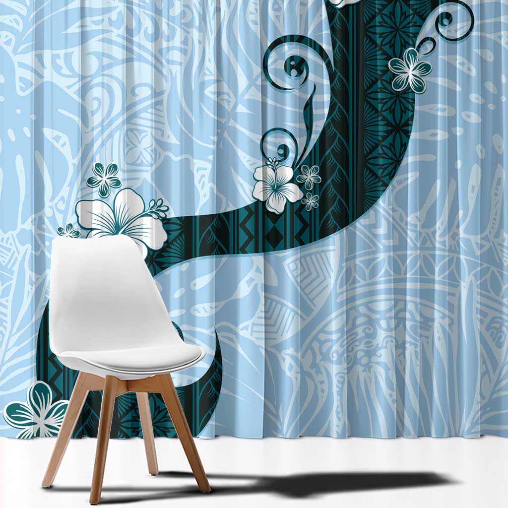 Polynesia Hibiscus Window Curtain Sky Blue Curve Motif - Polynesian Pride