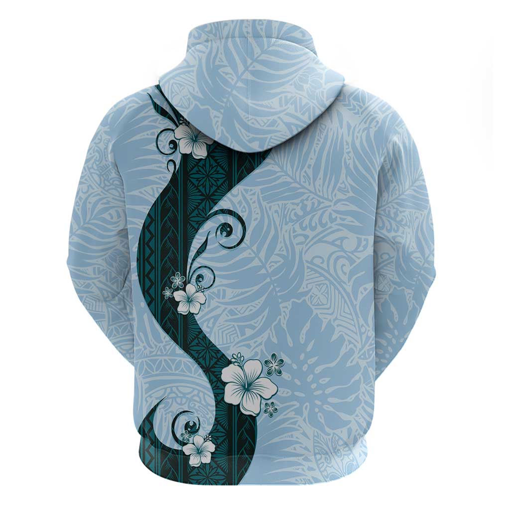 Polynesia Hibiscus Zip Hoodie Sky Blue Curve Motif - Polynesian Pride