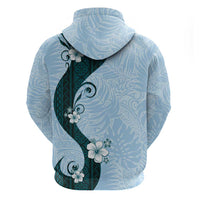 Polynesia Hibiscus Zip Hoodie Sky Blue Curve Motif - Polynesian Pride