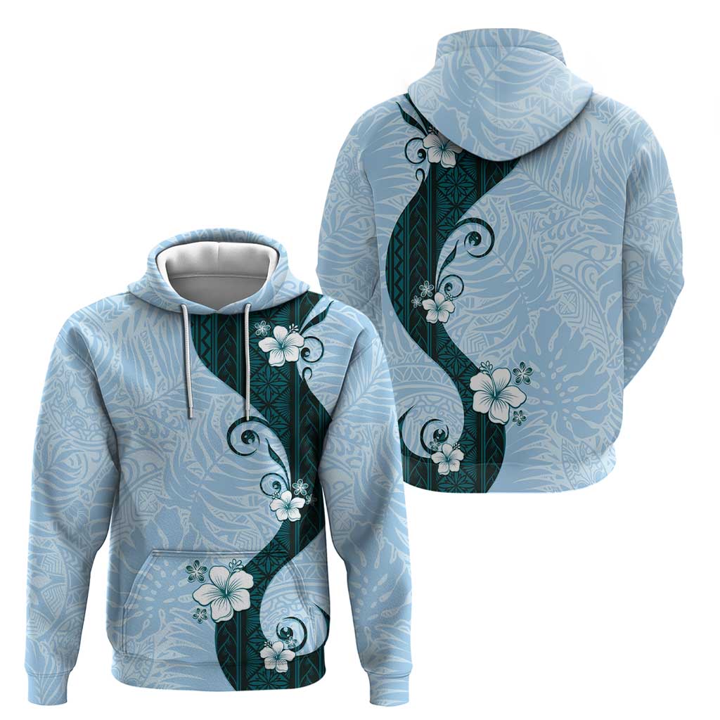 Polynesia Hibiscus Zip Hoodie Sky Blue Curve Motif - Polynesian Pride