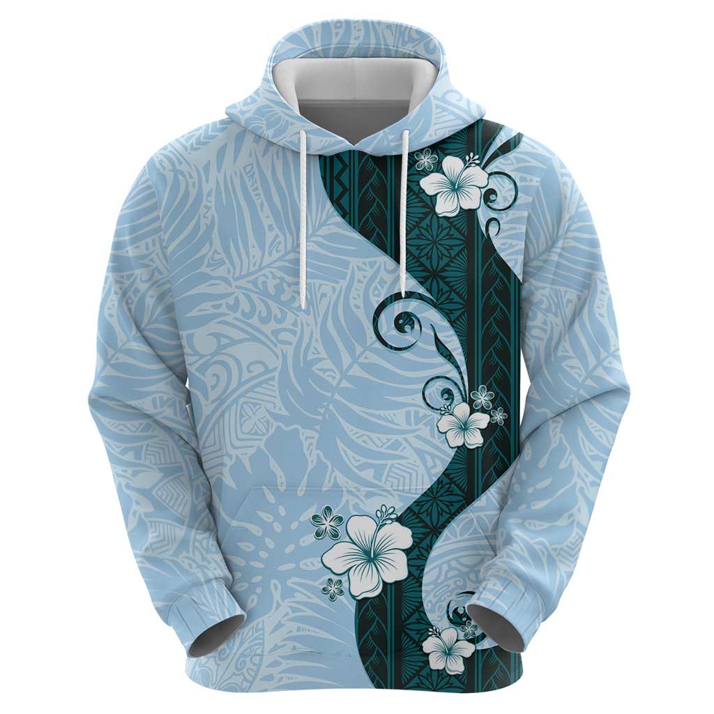 Polynesia Hibiscus Zip Hoodie Sky Blue Curve Motif - Polynesian Pride
