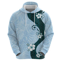 Polynesia Hibiscus Zip Hoodie Sky Blue Curve Motif - Polynesian Pride