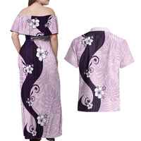 Polynesia Hibiscus Couples Matching Off Shoulder Maxi Dress and Hawaiian Shirt Thistle Curve Motif - Polynesian Pride
