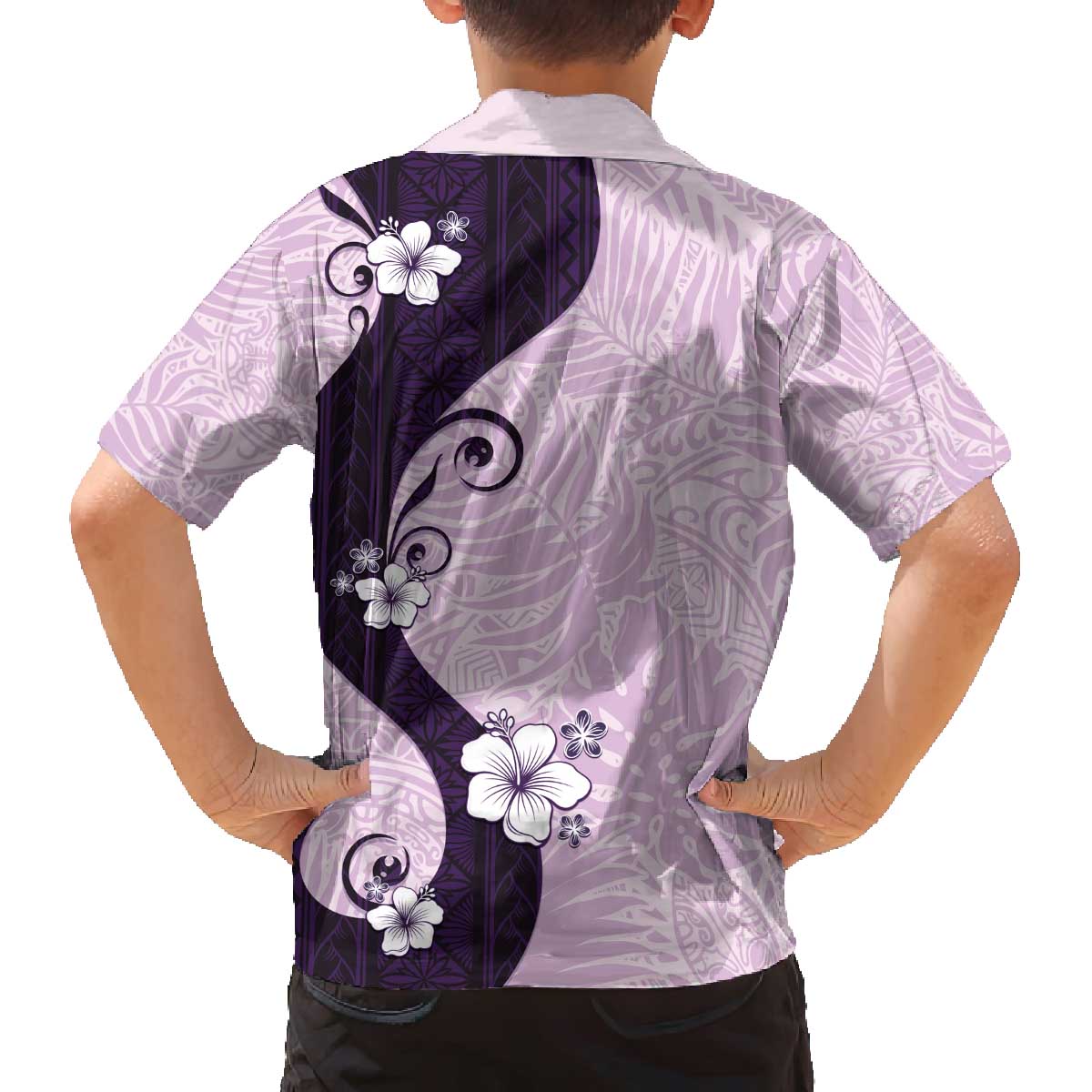 Polynesia Hibiscus Family Matching Off The Shoulder Long Sleeve Dress and Hawaiian Shirt Thistle Curve Motif - Polynesian Pride