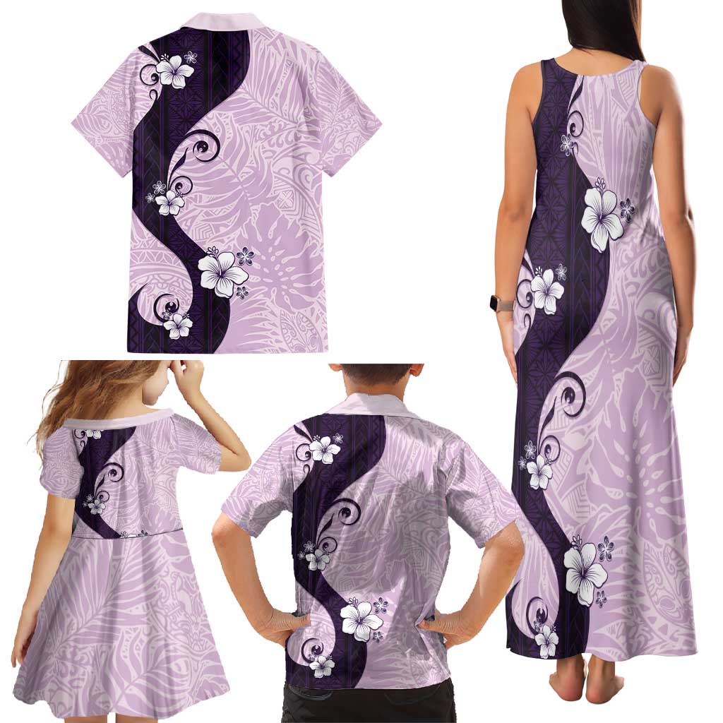 Polynesia Hibiscus Family Matching Tank Maxi Dress and Hawaiian Shirt Thistle Curve Motif - Polynesian Pride