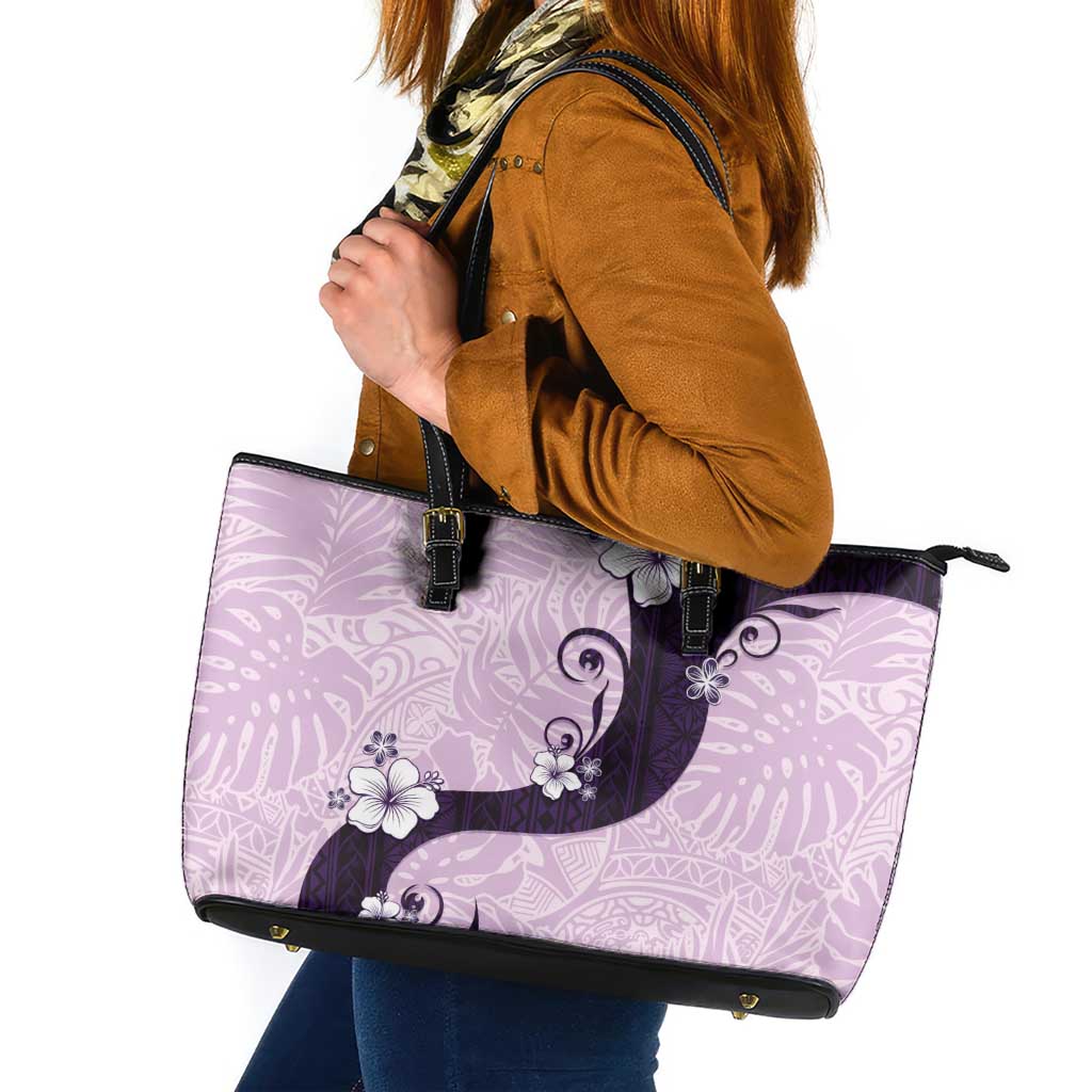 Polynesia Hibiscus Leather Tote Bag Thistle Curve Motif - Polynesian Pride