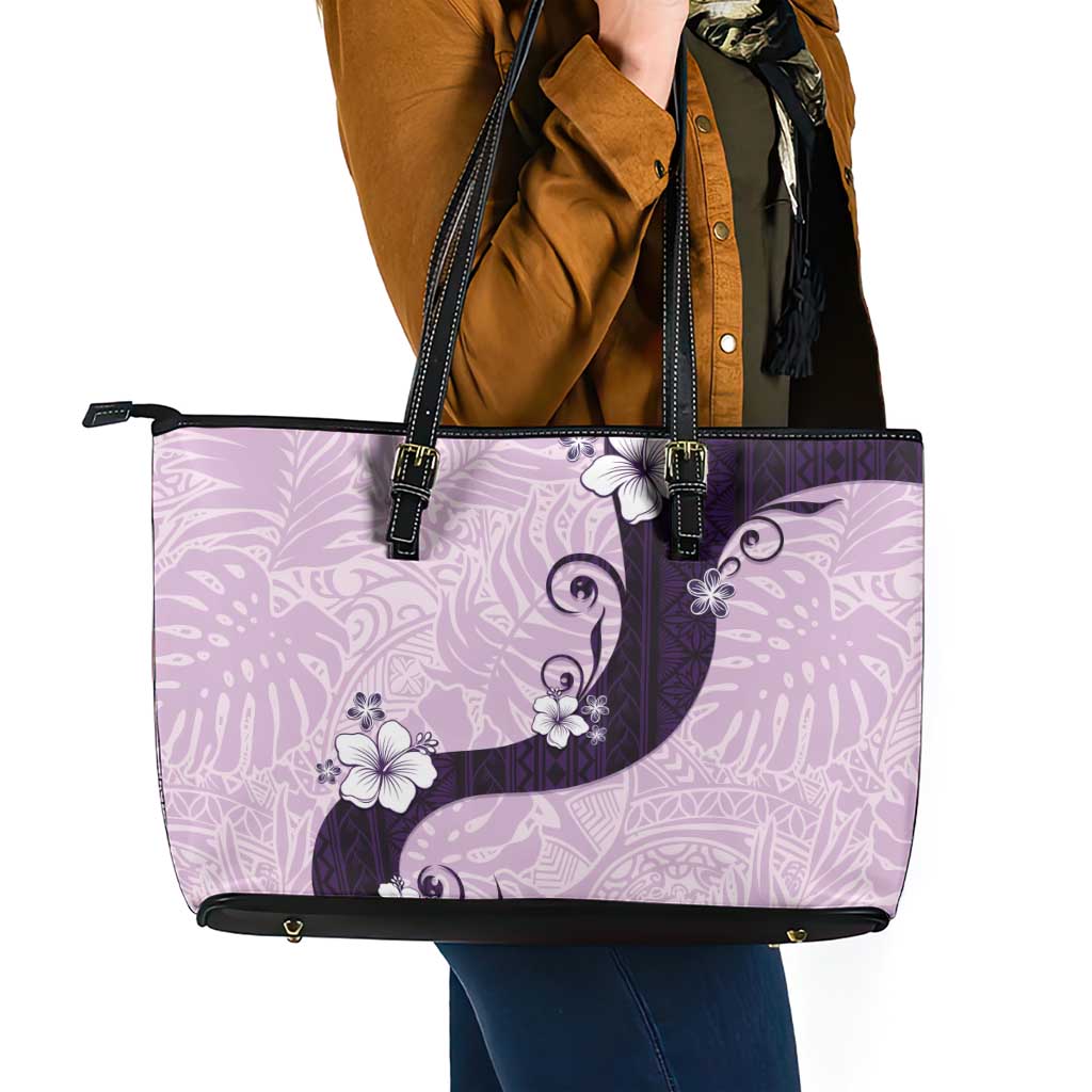 Polynesia Hibiscus Leather Tote Bag Thistle Curve Motif - Polynesian Pride