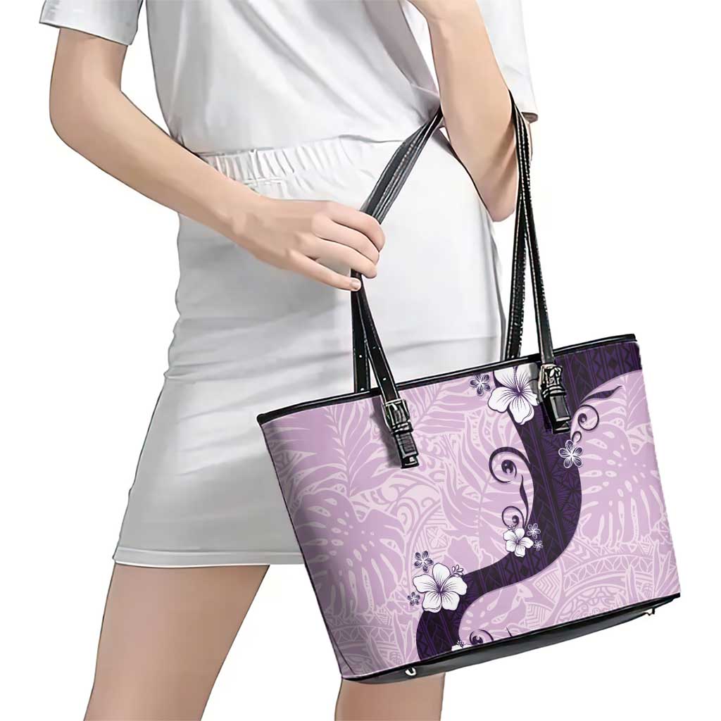 Polynesia Hibiscus Leather Tote Bag Thistle Curve Motif - Polynesian Pride