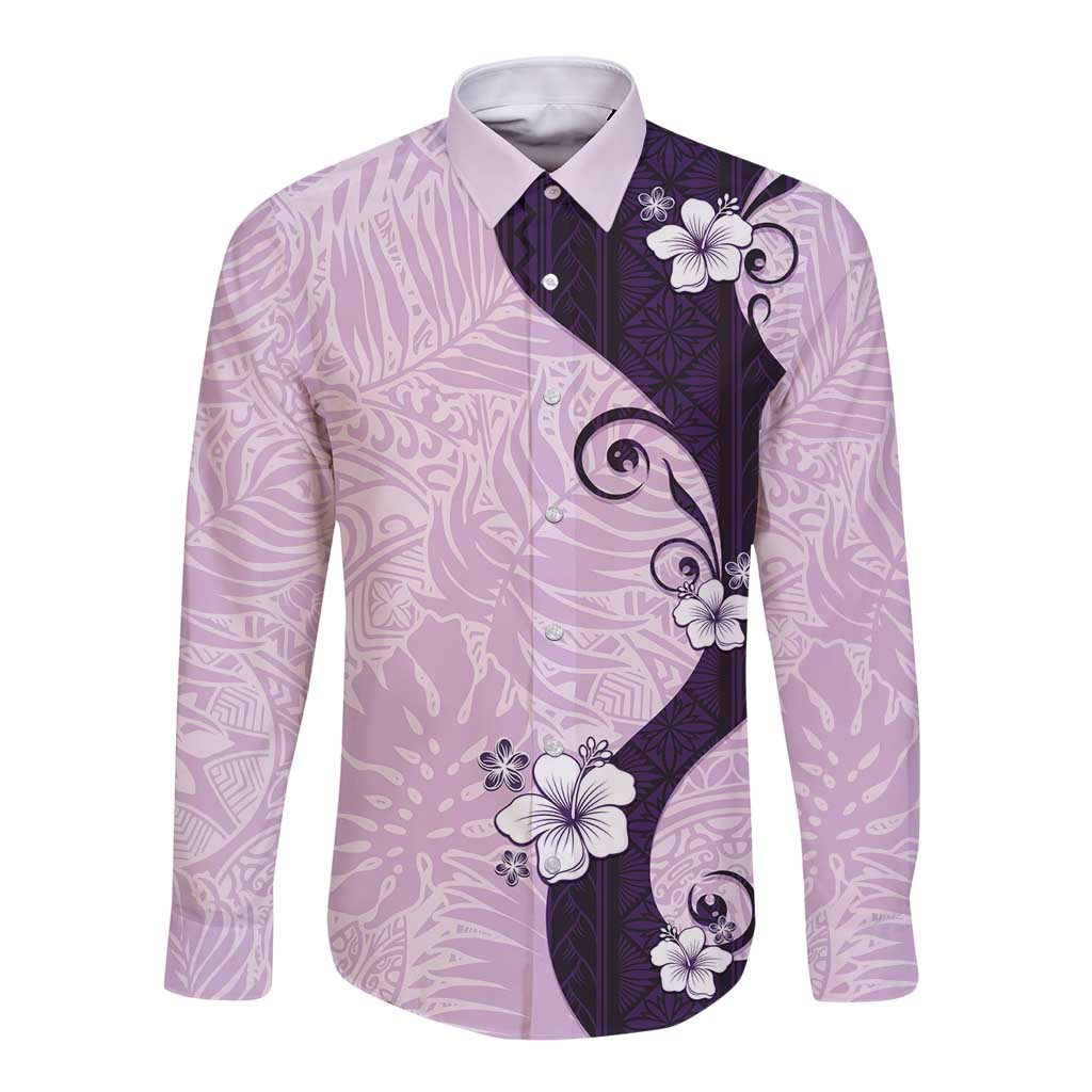Polynesia Hibiscus Long Sleeve Button Shirt Thistle Curve Motif LT05 Unisex Purple - Polynesian Pride
