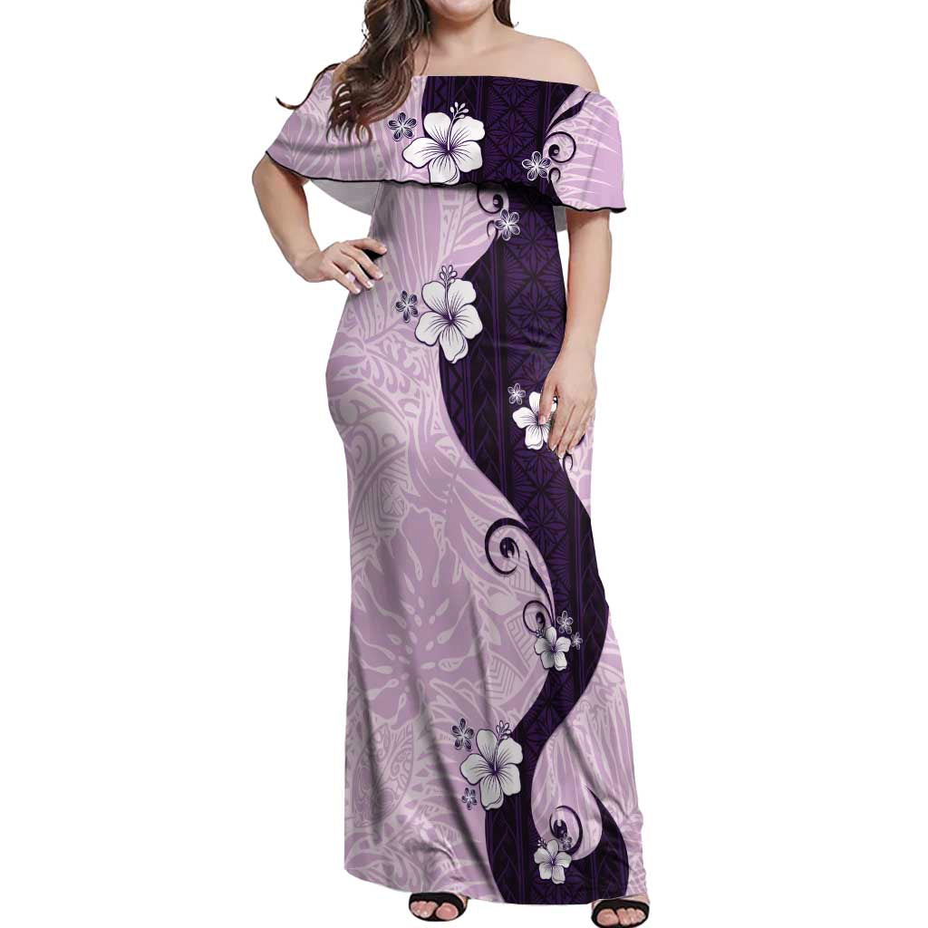 Polynesia Hibiscus Off Shoulder Maxi Dress Thistle Curve Motif LT05 Women Purple - Polynesian Pride