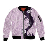 Polynesia Hibiscus Sleeve Zip Bomber Jacket Thistle Curve Motif - Polynesian Pride