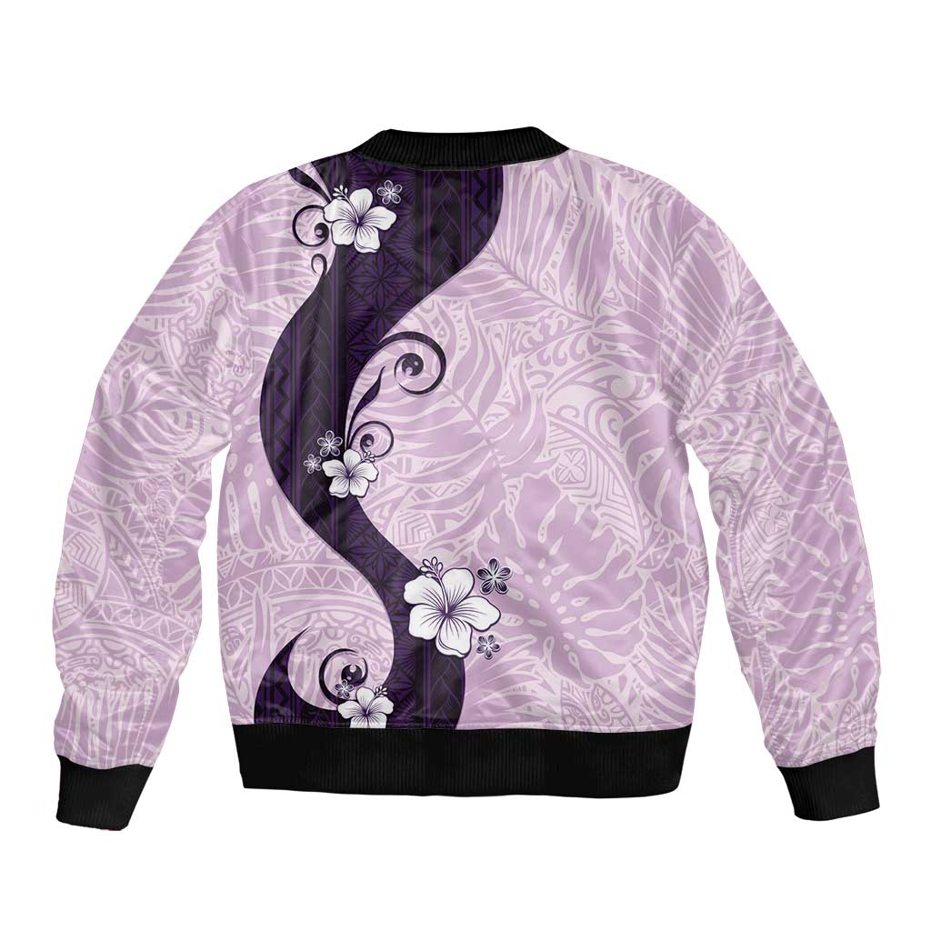 Polynesia Hibiscus Sleeve Zip Bomber Jacket Thistle Curve Motif - Polynesian Pride