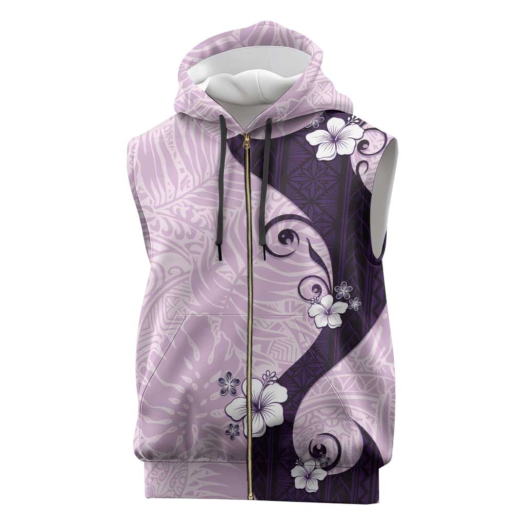 Polynesia Hibiscus Sleeveless Zip Hoodie Thistle Curve Motif - Polynesian Pride