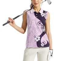 Polynesia Hibiscus Women Sleeveless Polo Shirt Thistle Curve Motif - Polynesian Pride