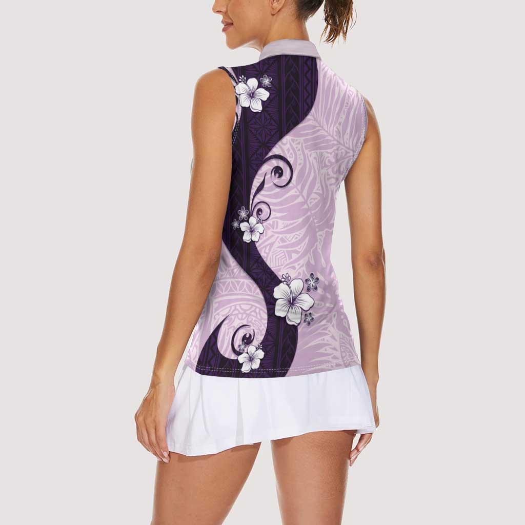 Polynesia Hibiscus Women Sleeveless Polo Shirt Thistle Curve Motif - Polynesian Pride