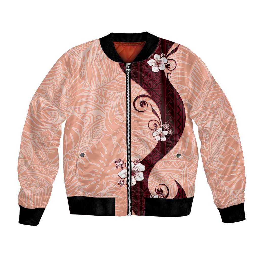 Polynesia Hibiscus Bomber Jacket Rose Bud Curve Motif - Polynesian Pride