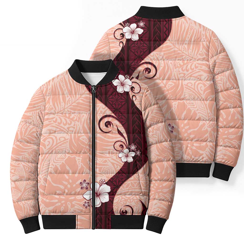 Polynesia Hibiscus Bomber Puffer Jacket Rose Bud Curve Motif - Polynesian Pride