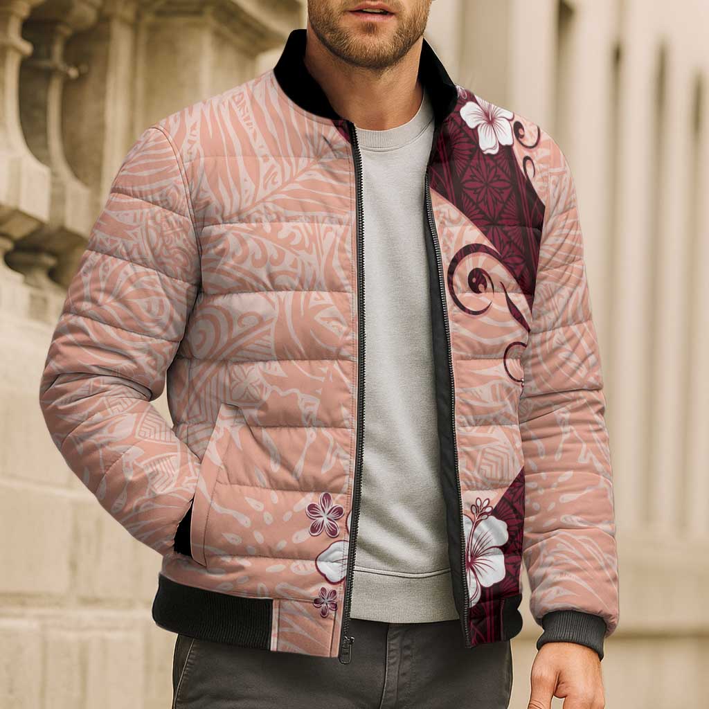 Polynesia Hibiscus Bomber Puffer Jacket Rose Bud Curve Motif - Polynesian Pride