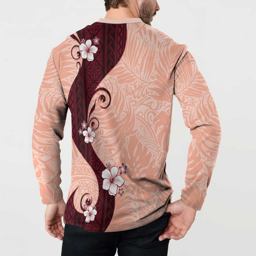 Polynesia Hibiscus Button Sweatshirt Rose Bud Curve Motif - Polynesian Pride