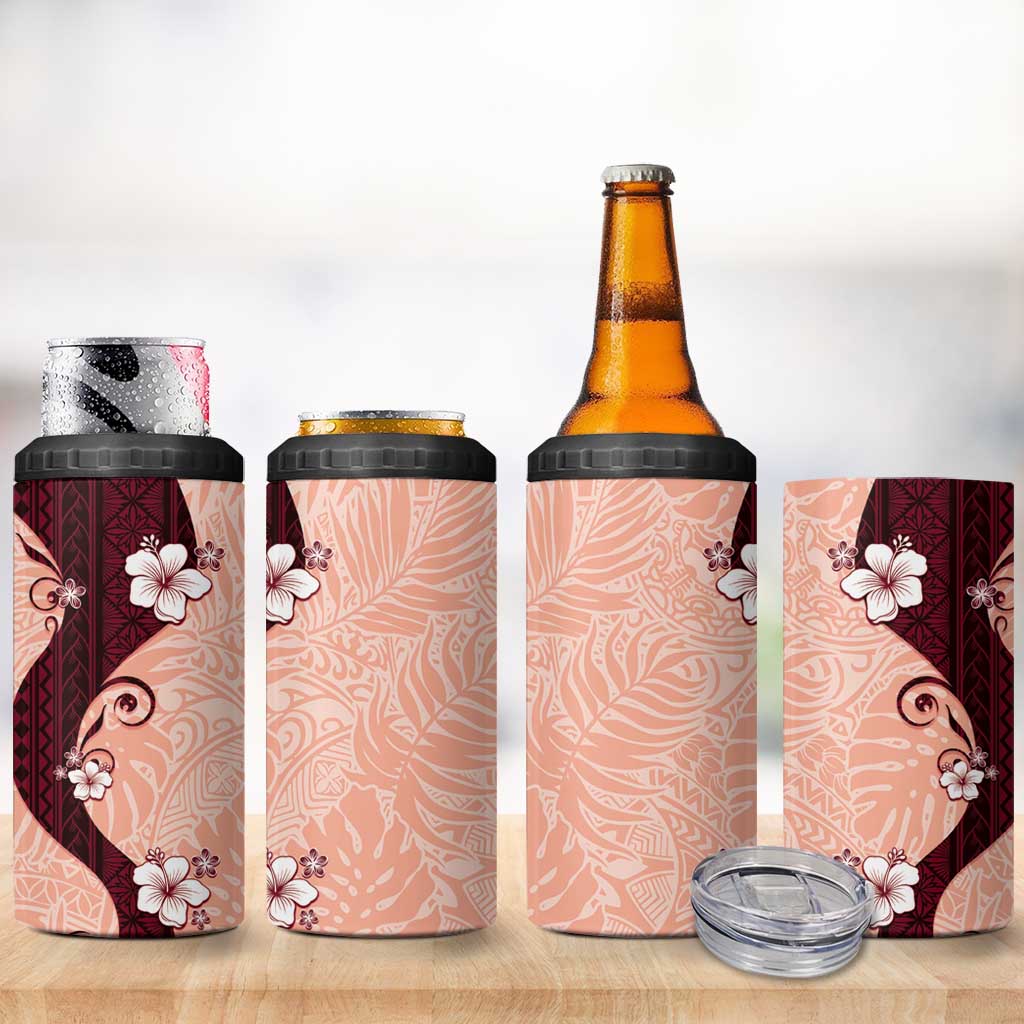 Polynesia Hibiscus 4 in 1 Can Cooler Tumbler Rose Bud Curve Motif - Polynesian Pride