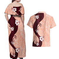 Polynesia Hibiscus Couples Matching Off Shoulder Maxi Dress and Hawaiian Shirt Rose Bud Curve Motif - Polynesian Pride