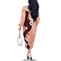 Polynesia Hibiscus Family Matching Off The Shoulder Long Sleeve Dress and Hawaiian Shirt Rose Bud Curve Motif - Polynesian Pride