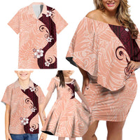 Polynesia Hibiscus Family Matching Off Shoulder Short Dress and Hawaiian Shirt Rose Bud Curve Motif - Polynesian Pride