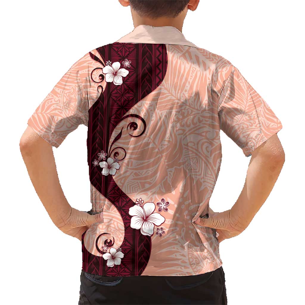 Polynesia Hibiscus Family Matching Short Sleeve Bodycon Dress and Hawaiian Shirt Rose Bud Curve Motif - Polynesian Pride