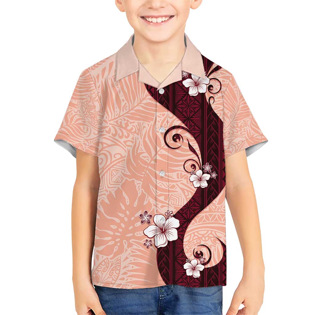 Polynesia Hibiscus Family Matching Short Sleeve Bodycon Dress and Hawaiian Shirt Rose Bud Curve Motif - Polynesian Pride