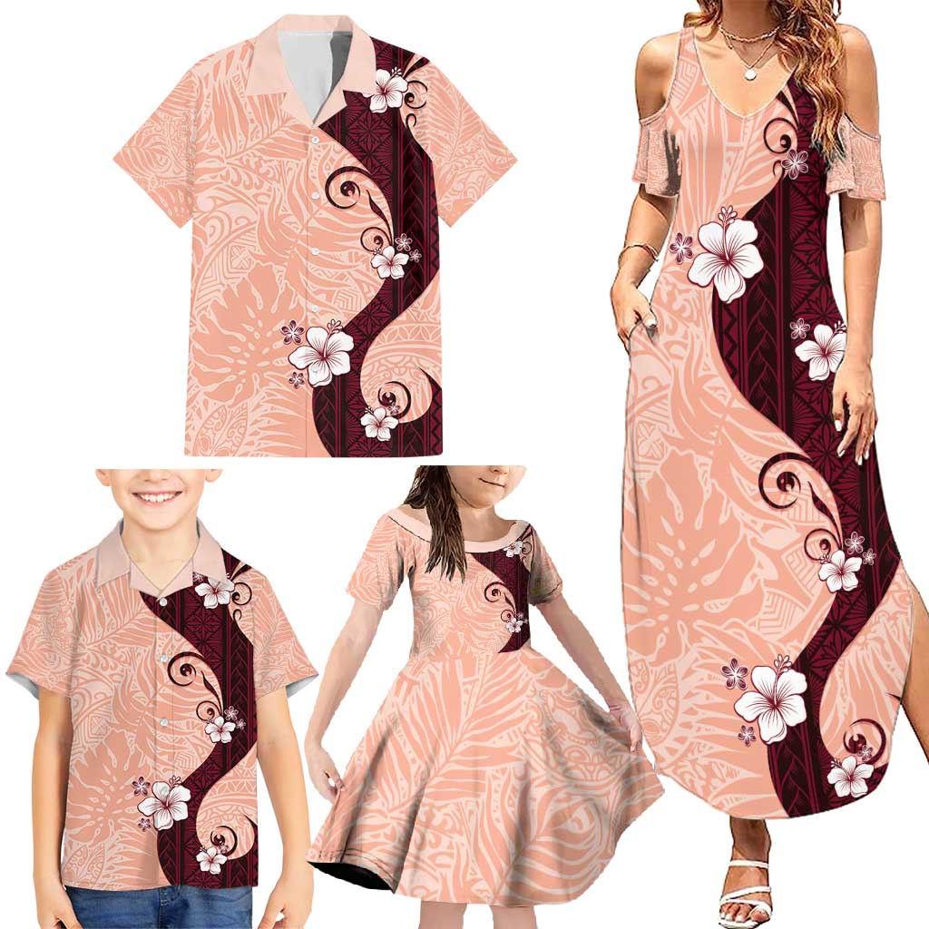 Polynesia Hibiscus Family Matching Summer Maxi Dress and Hawaiian Shirt Rose Bud Curve Motif - Polynesian Pride