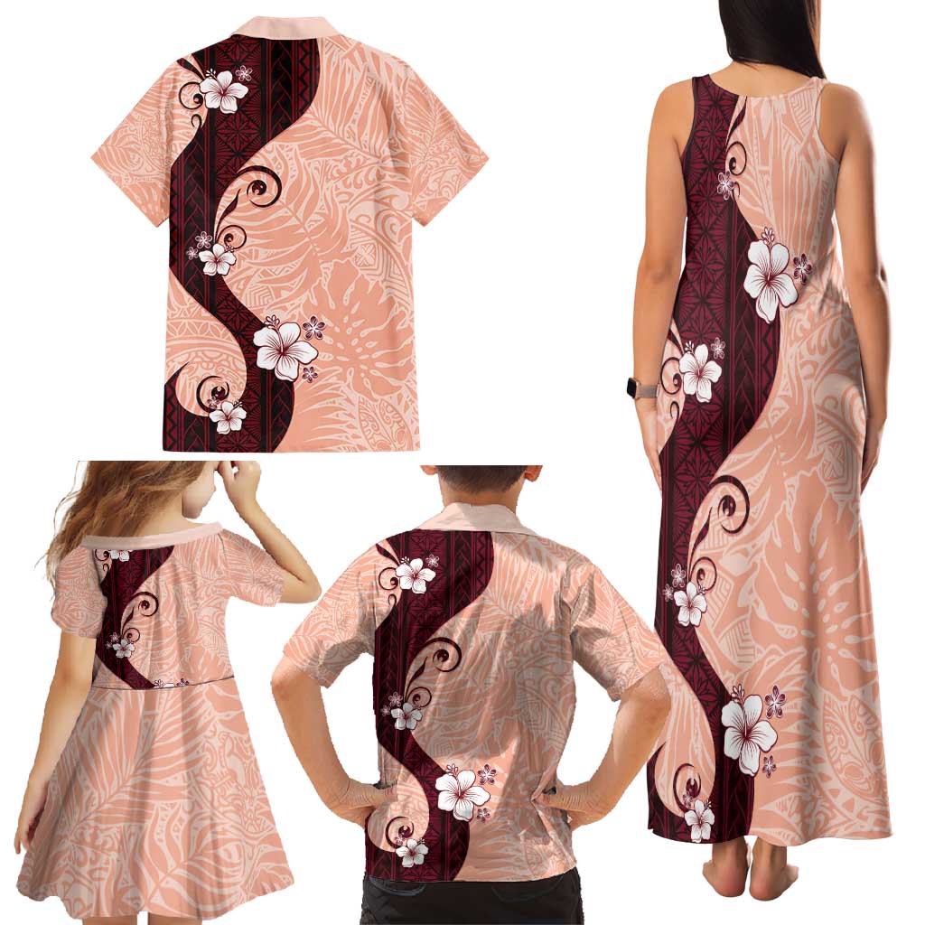 Polynesia Hibiscus Family Matching Tank Maxi Dress and Hawaiian Shirt Rose Bud Curve Motif - Polynesian Pride