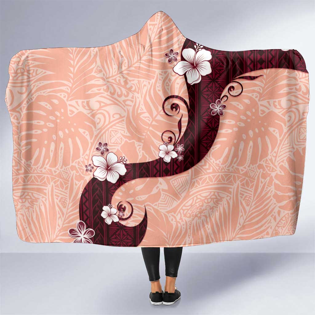 Polynesia Hibiscus Hooded Blanket Rose Bud Curve Motif LT05 One Size Red - Polynesian Pride
