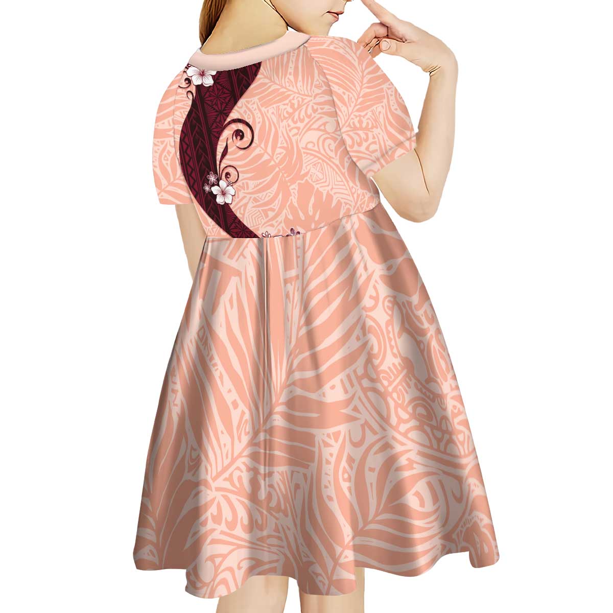 Polynesia Hibiscus Kid Short Sleeve Dress Rose Bud Curve Motif LT05 - Polynesian Pride