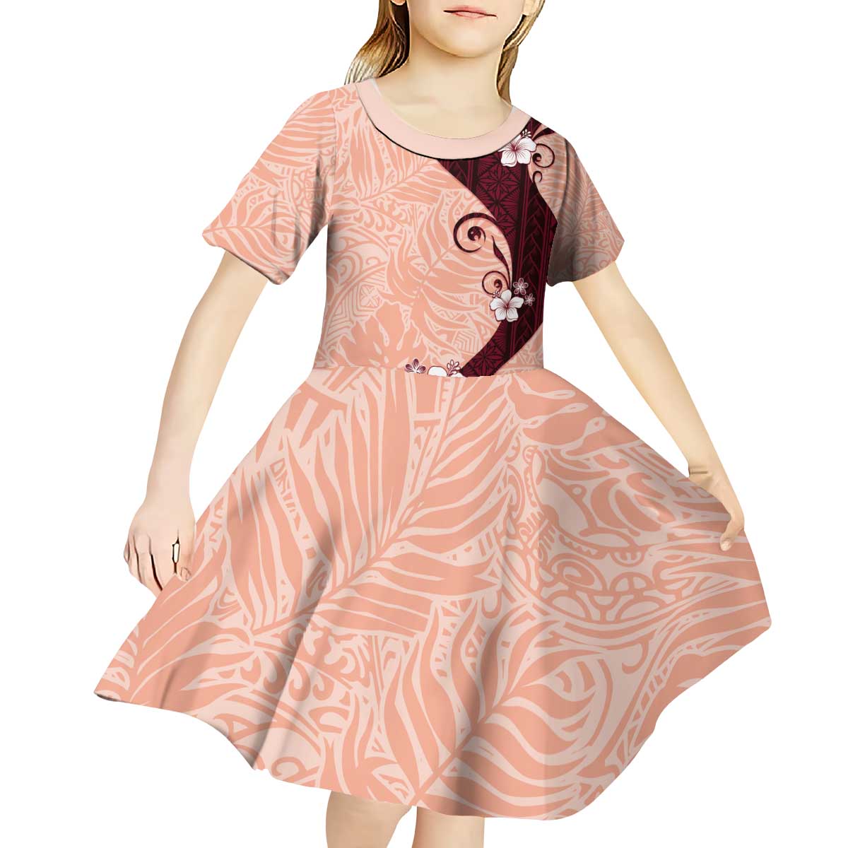 Polynesia Hibiscus Kid Short Sleeve Dress Rose Bud Curve Motif LT05 - Polynesian Pride