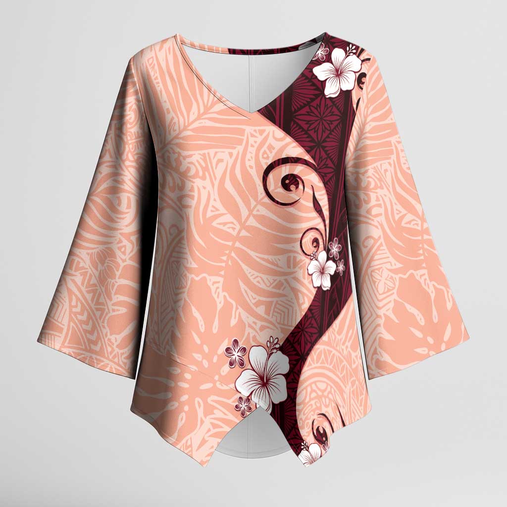 Polynesia Hibiscus Kimono Sleeve Blouse Rose Bud Curve Motif - Polynesian Pride