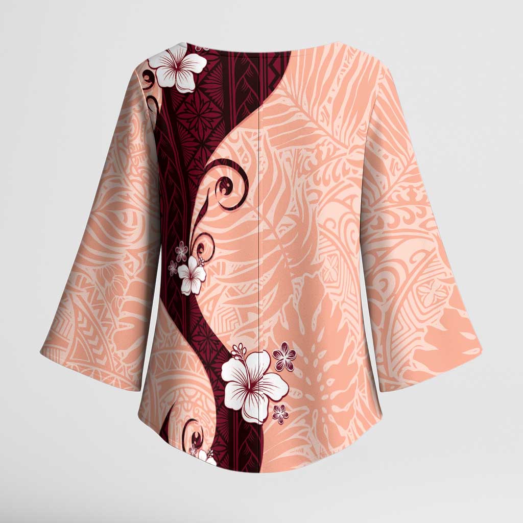 Polynesia Hibiscus Kimono Sleeve Blouse Rose Bud Curve Motif - Polynesian Pride