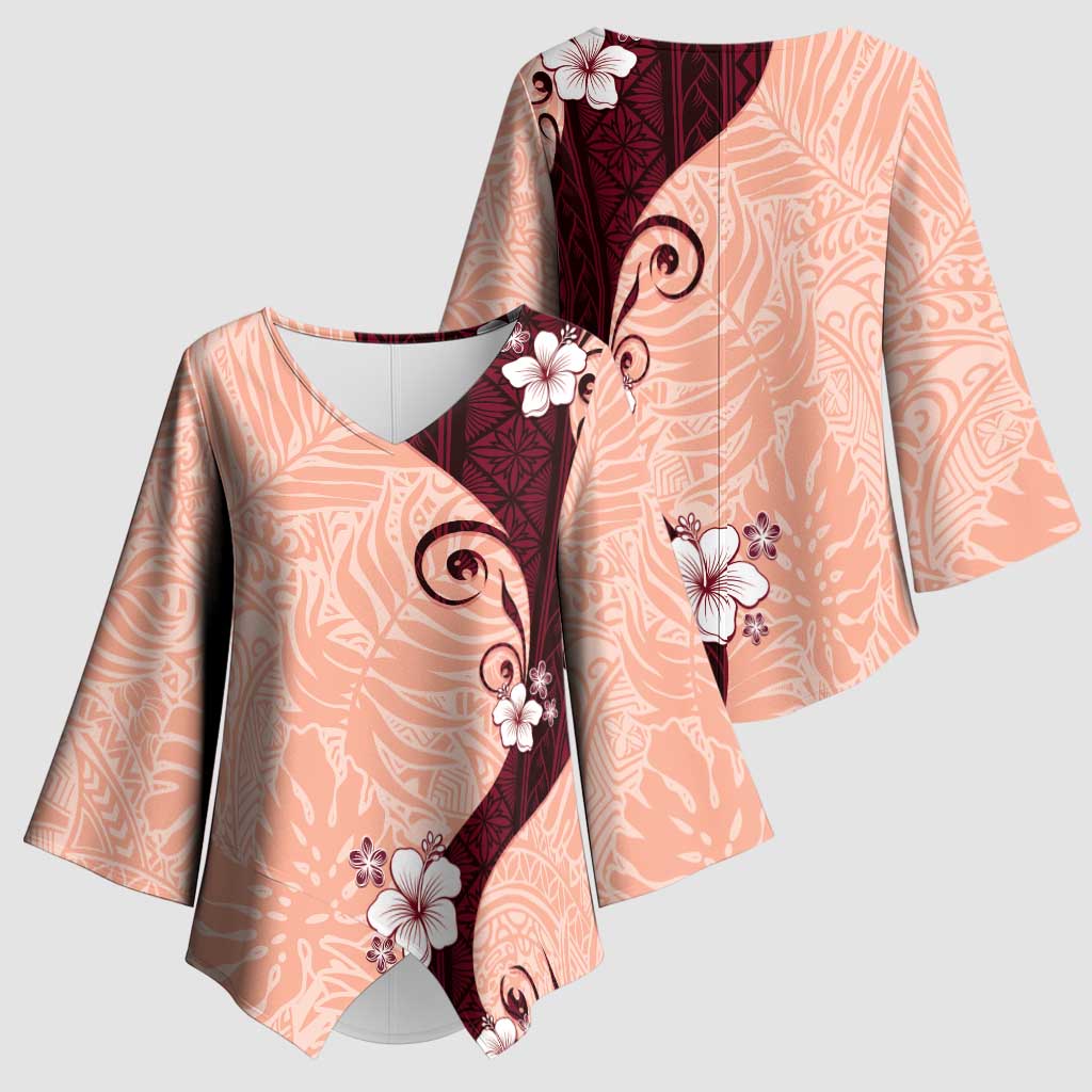 Polynesia Hibiscus Kimono Sleeve Blouse Rose Bud Curve Motif - Polynesian Pride